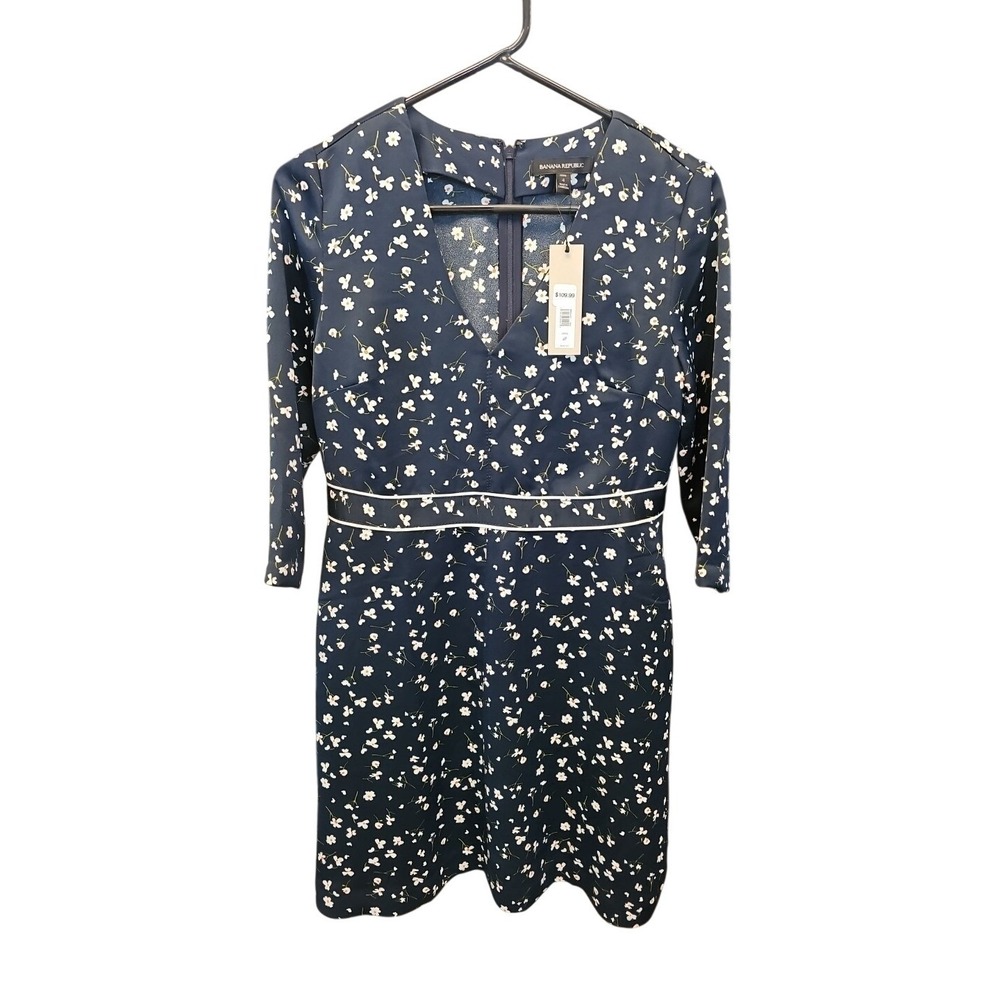 Banana Republic Floral Midi Dress Size 4 Petite V-neck Dress New